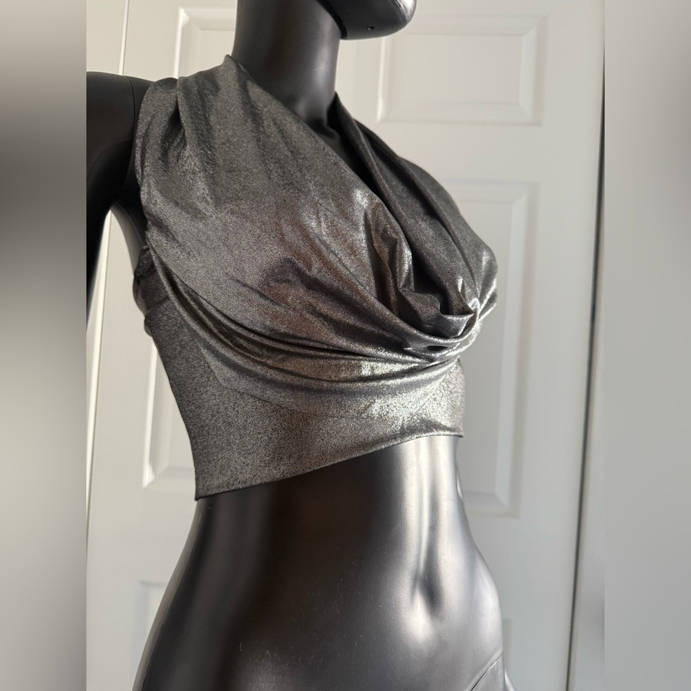 Silver metallic shiny sexy crop top - Windsor